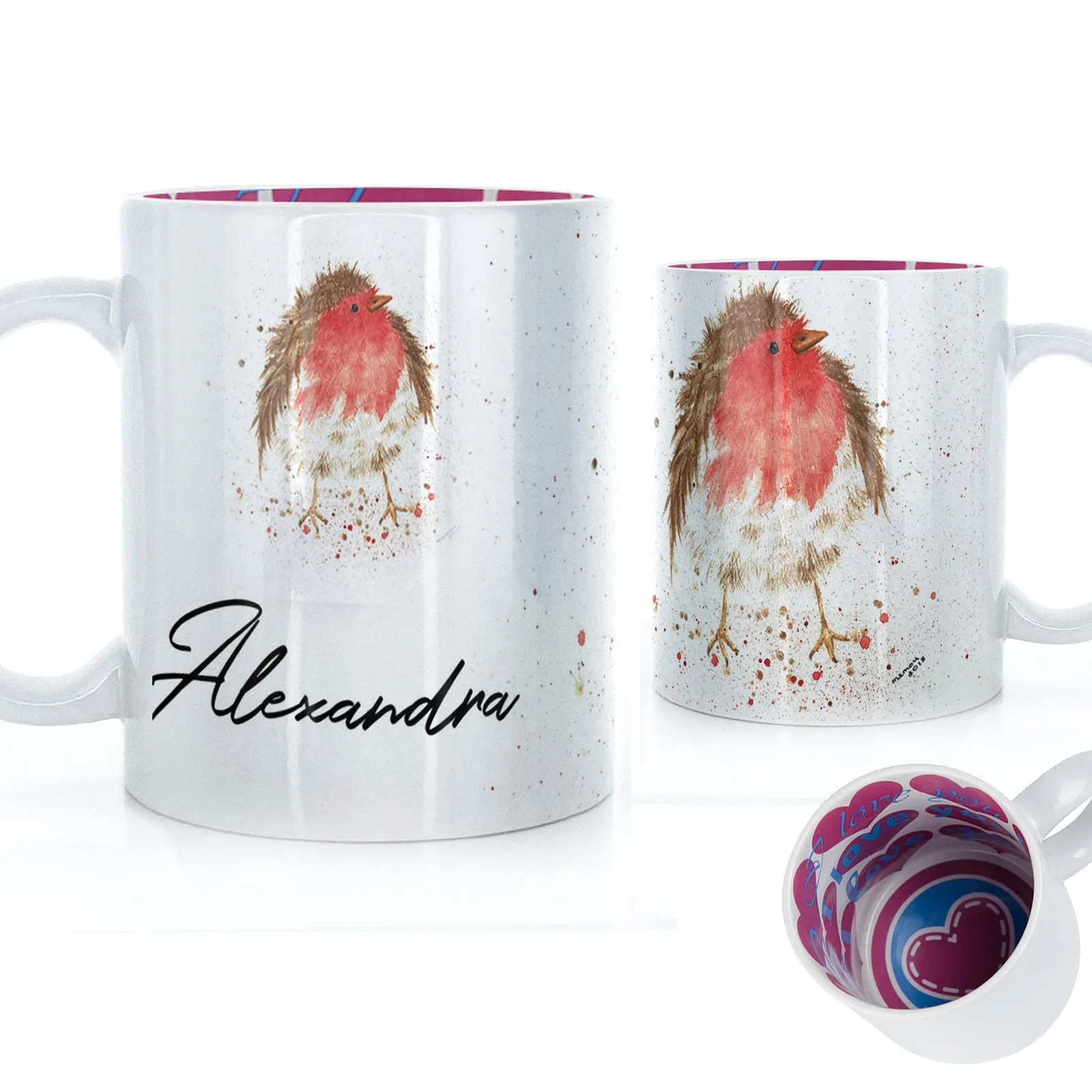 Personalised Mug with Stylish Text and Robin