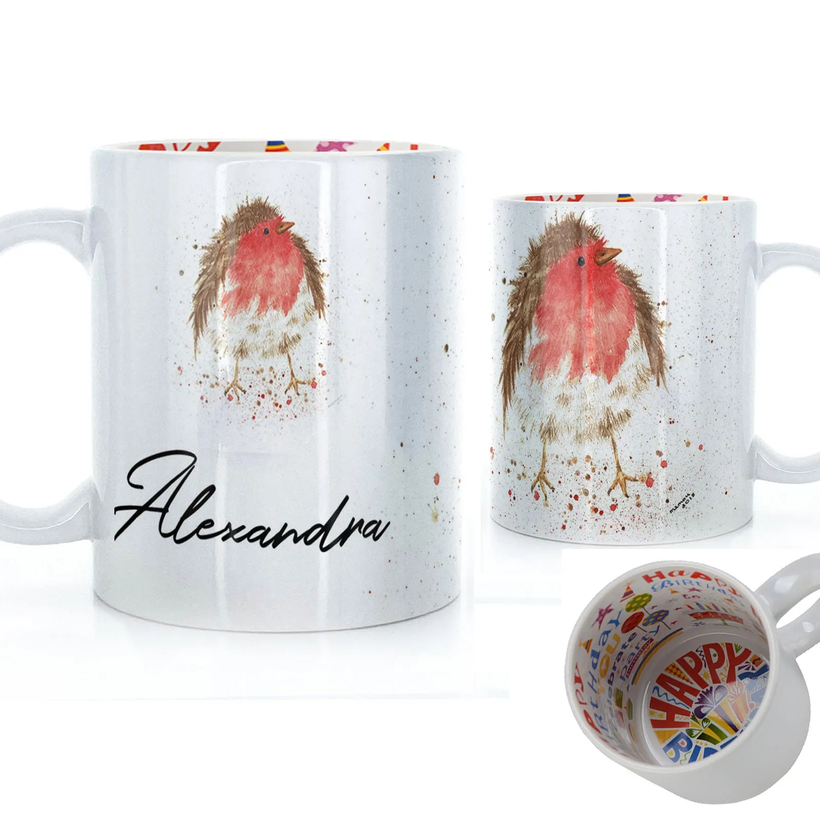 Personalised Mug with Stylish Text and Robin