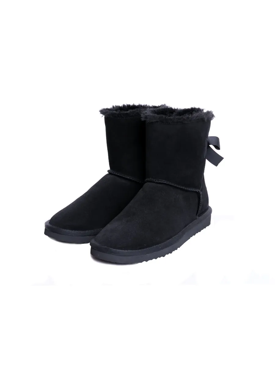 Pink Bow Detail Sheepskin Winter Boots