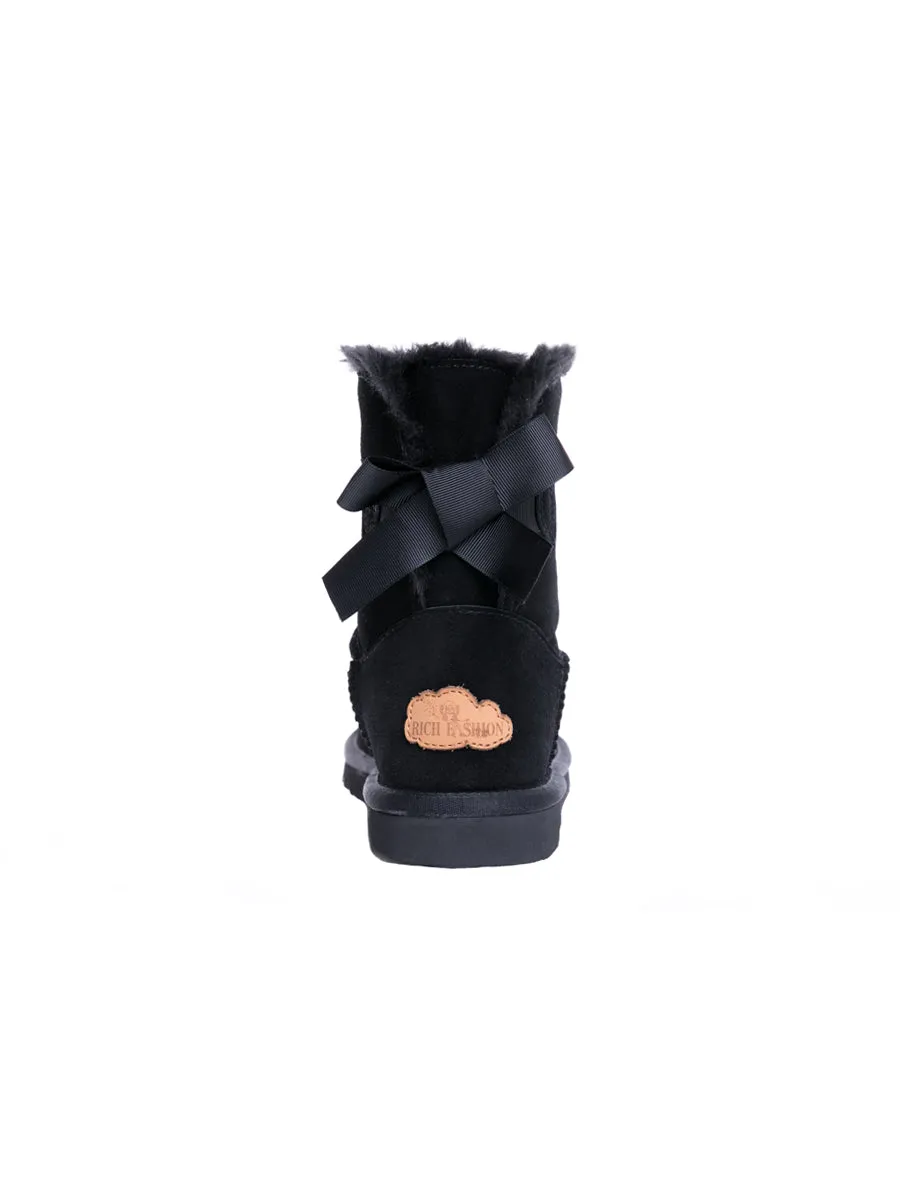 Pink Bow Detail Sheepskin Winter Boots