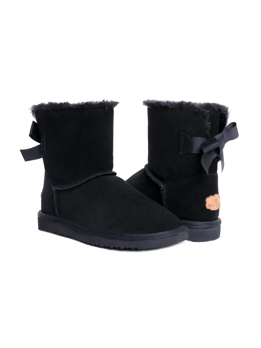Pink Bow Detail Sheepskin Winter Boots