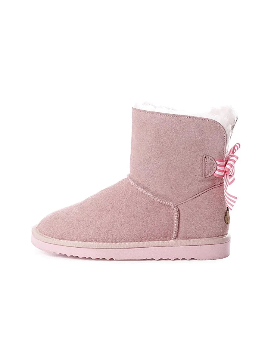 Pink Bow Detail Sheepskin Winter Boots