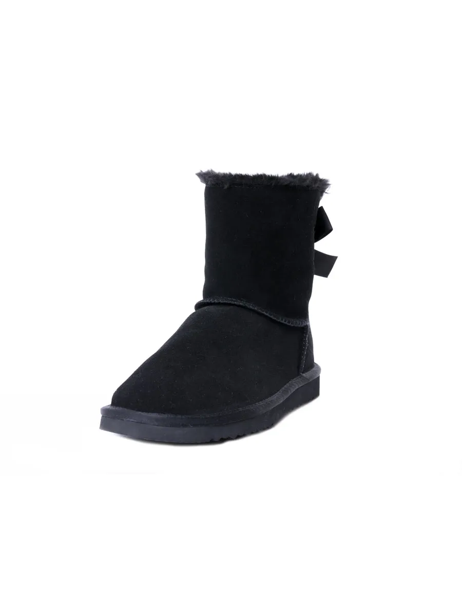 Pink Bow Detail Sheepskin Winter Boots