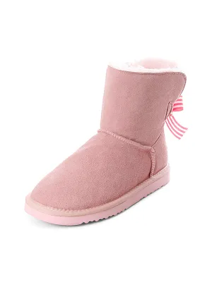 Pink Bow Detail Sheepskin Winter Boots