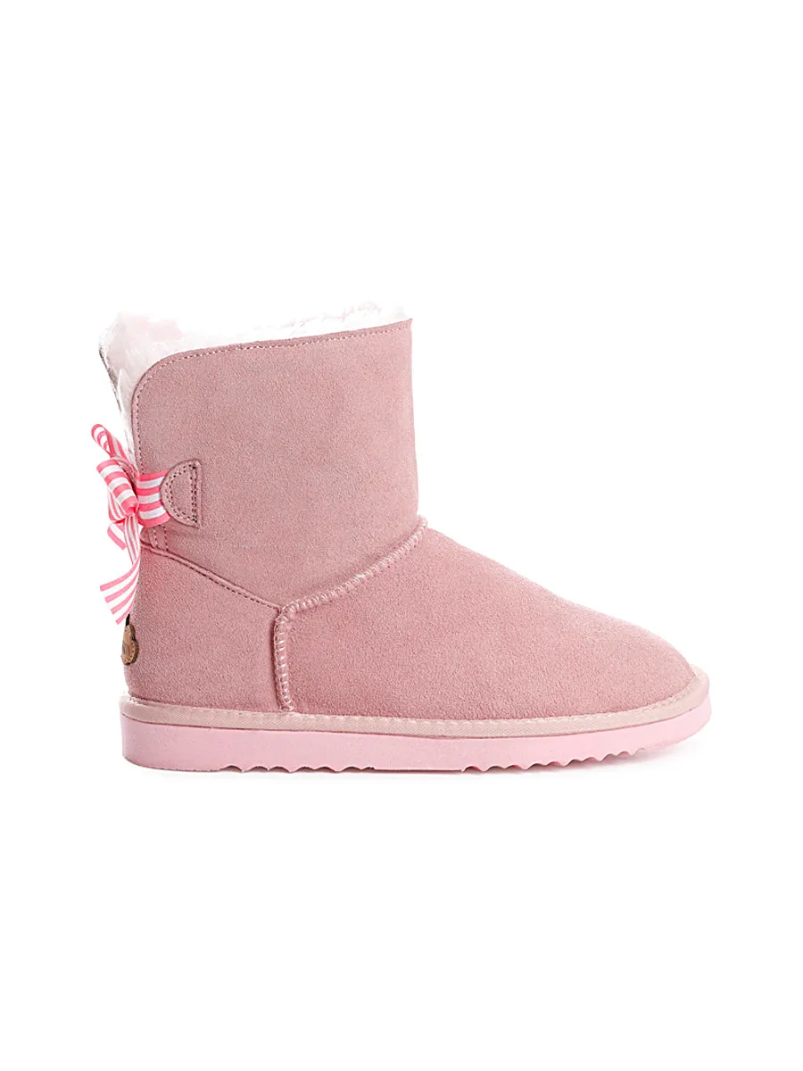 Pink Bow Detail Sheepskin Winter Boots