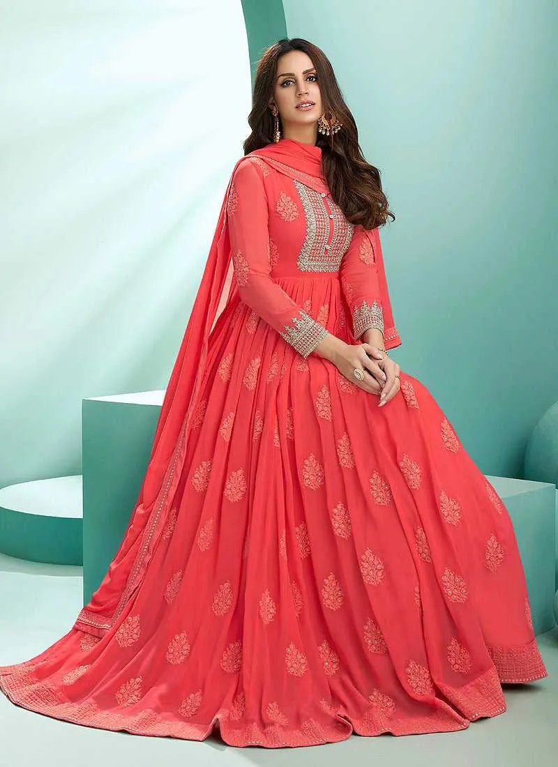 Pink Embroidered Stylish Kalidar Anarkali Suit