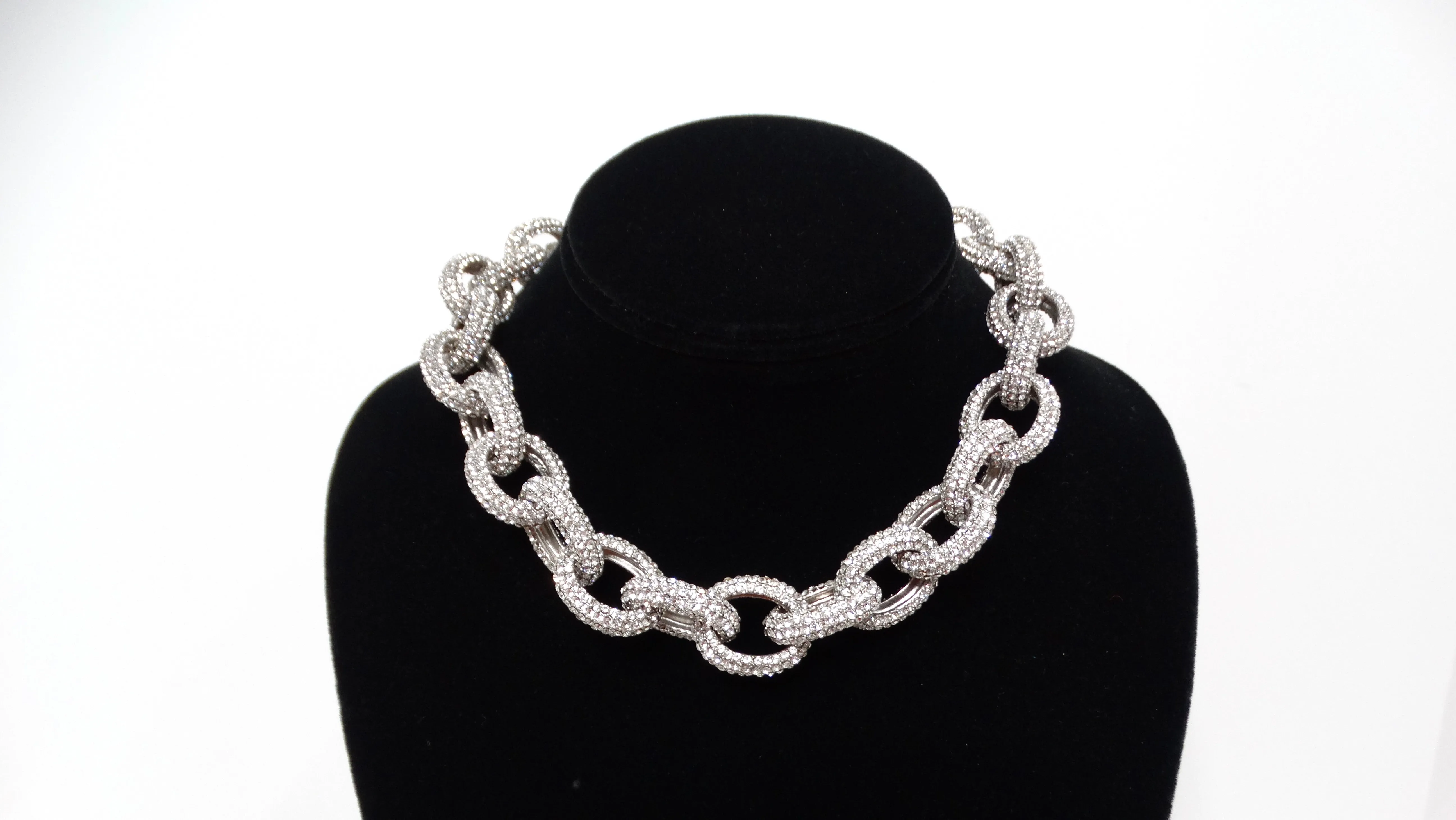 Rhinestone Silver-Tone Chunky Link Chain Choker Necklace