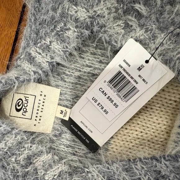Rip Curl Fuzzy Oversized  Sweater MEDIUM Lambs Wool Boxy Balloon Sleeves $80 NEW