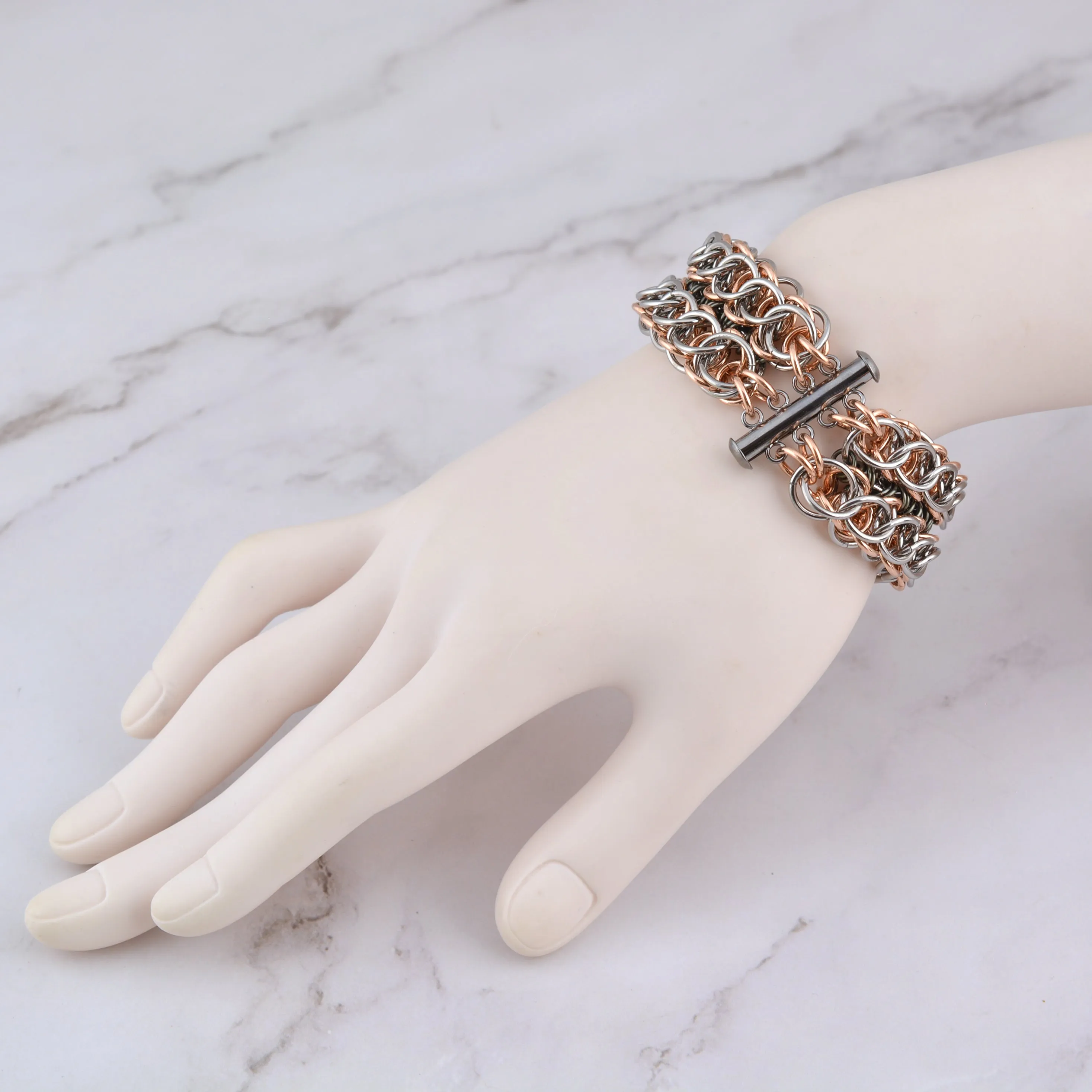SALE: Steel, Bronze & Enameled Copper Reversible Cuff - XS (Approx 6.5")