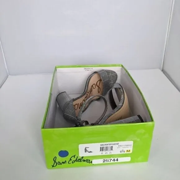 Sam Edelman Yaro Pewter Plaid Platform Heels NWB 6.5
