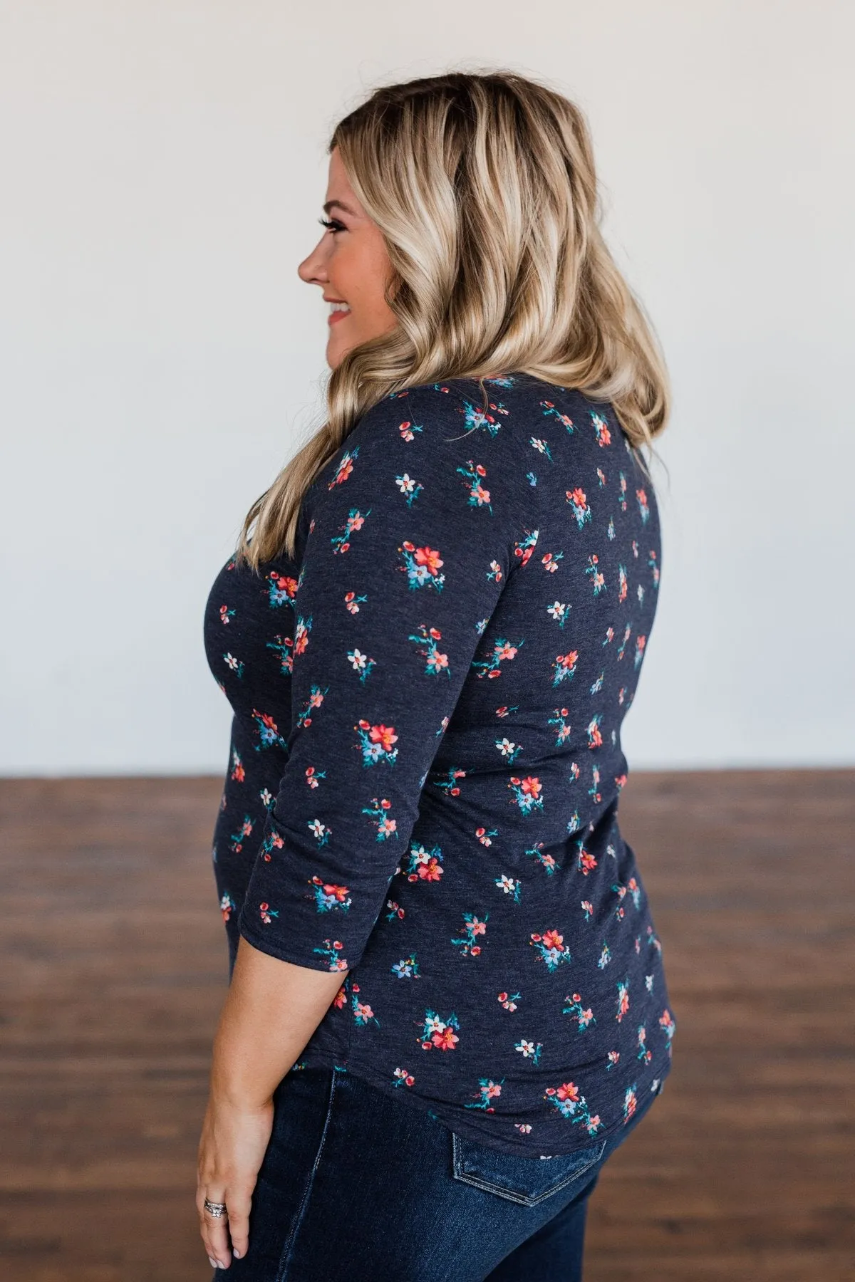 Scents of the Season Floral Criss Cross Top- Navy