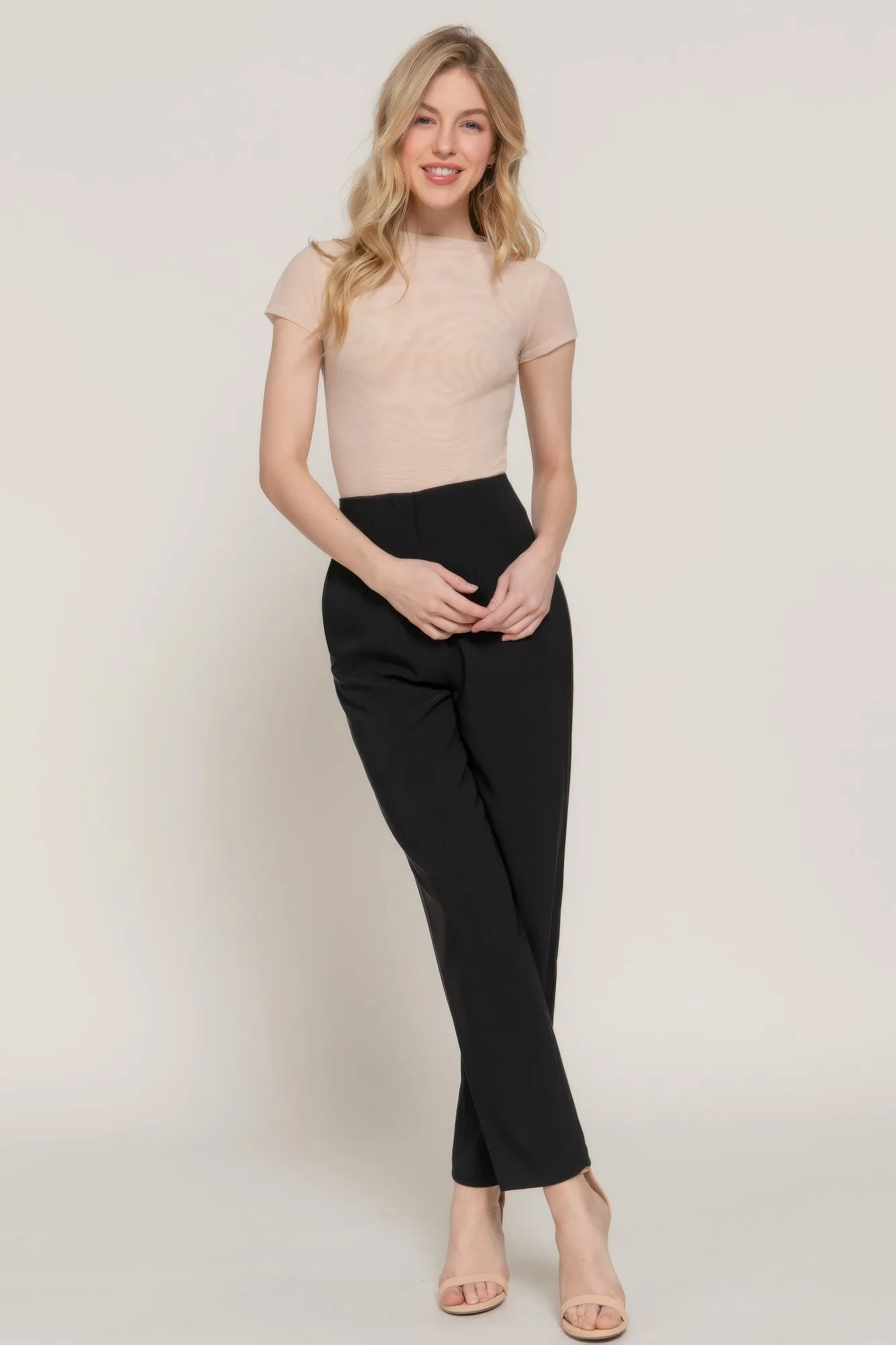 Short Cap Slv High Neck 2 Ply Mesh Top