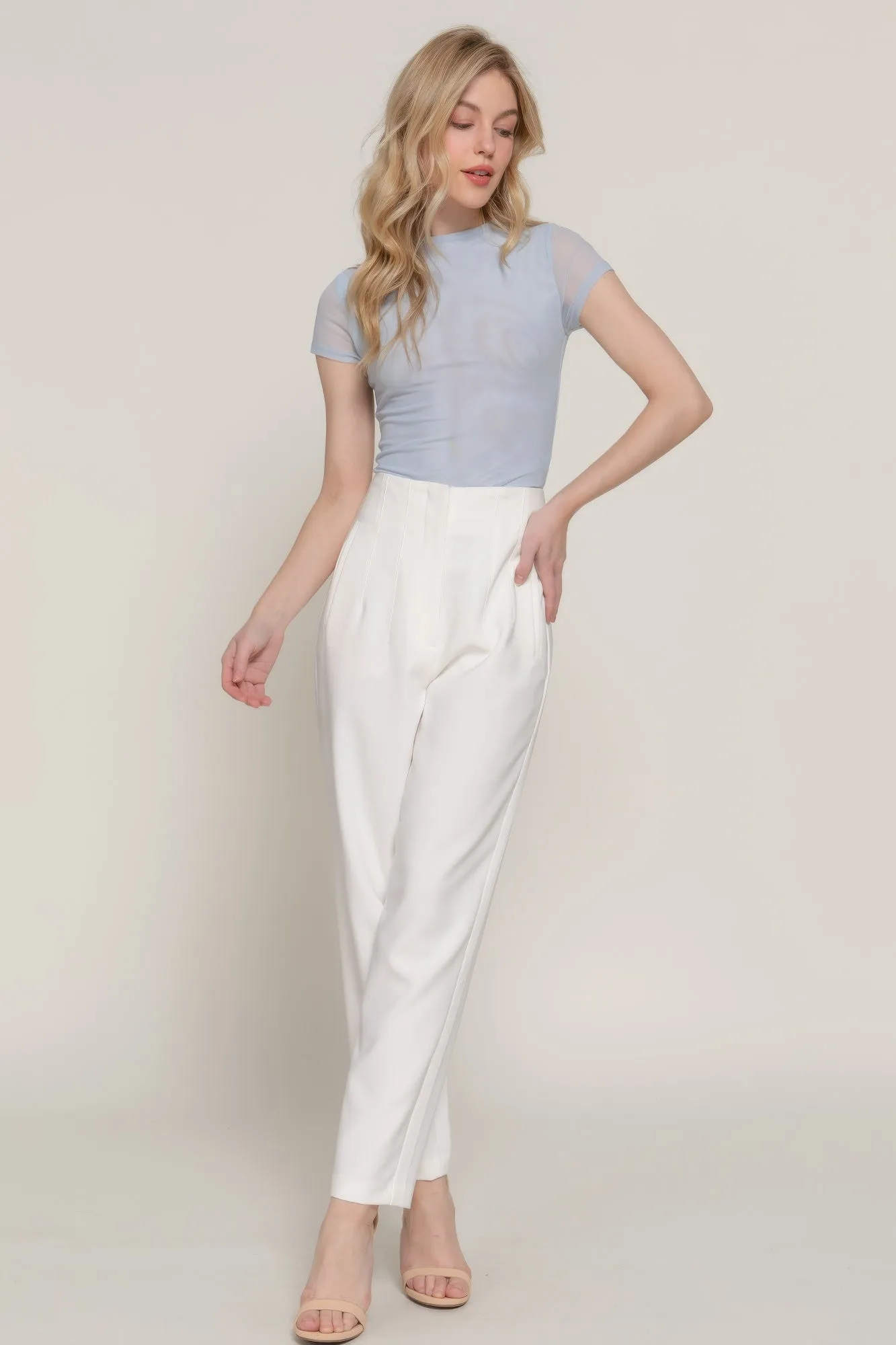 Short Cap Slv High Neck 2 Ply Mesh Top