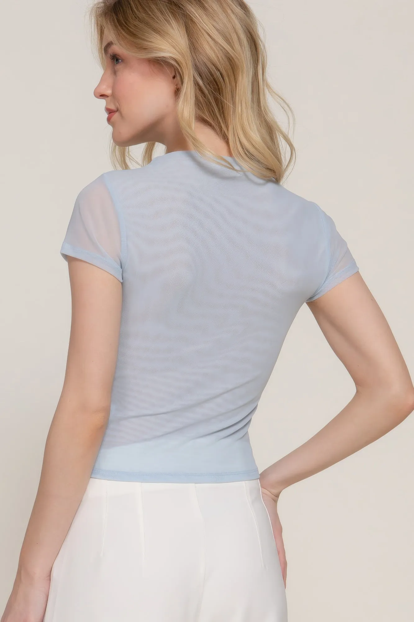 Short Cap Slv High Neck 2 Ply Mesh Top