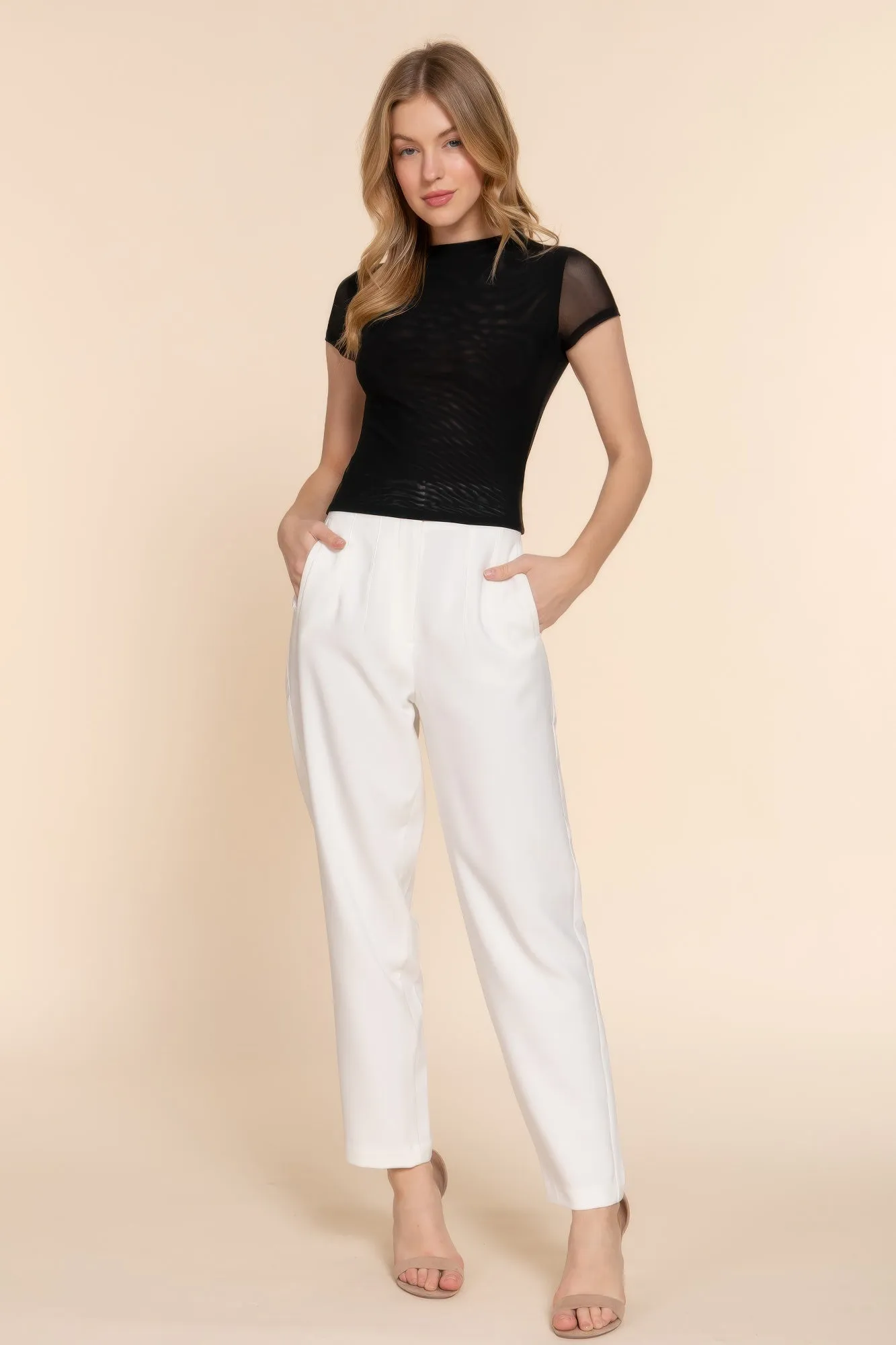 Short Cap Slv High Neck 2 Ply Mesh Top