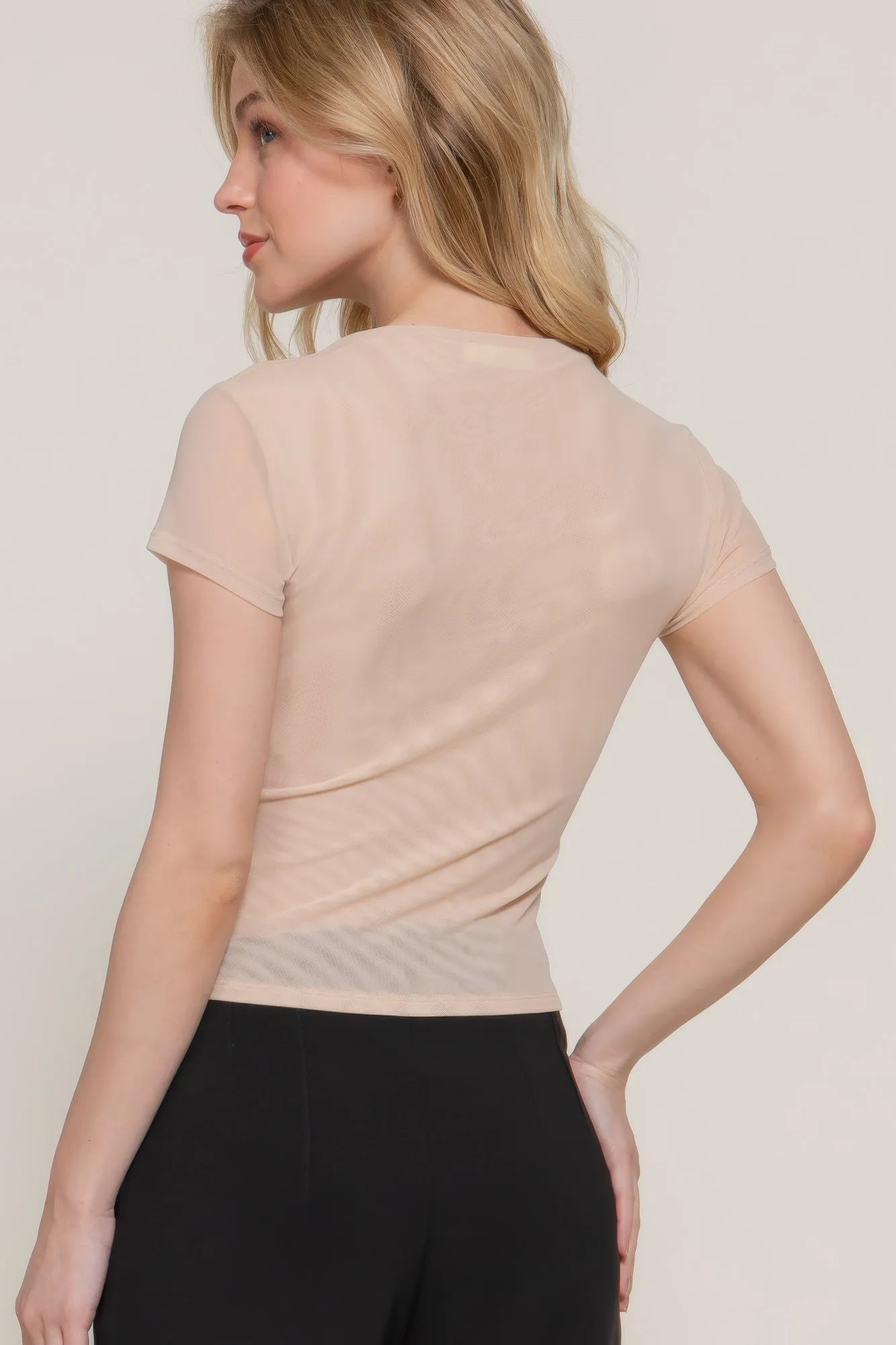 Short Cap Slv High Neck 2 Ply Mesh Top