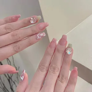 Short coffin Pink and white checkerboard diamond ball