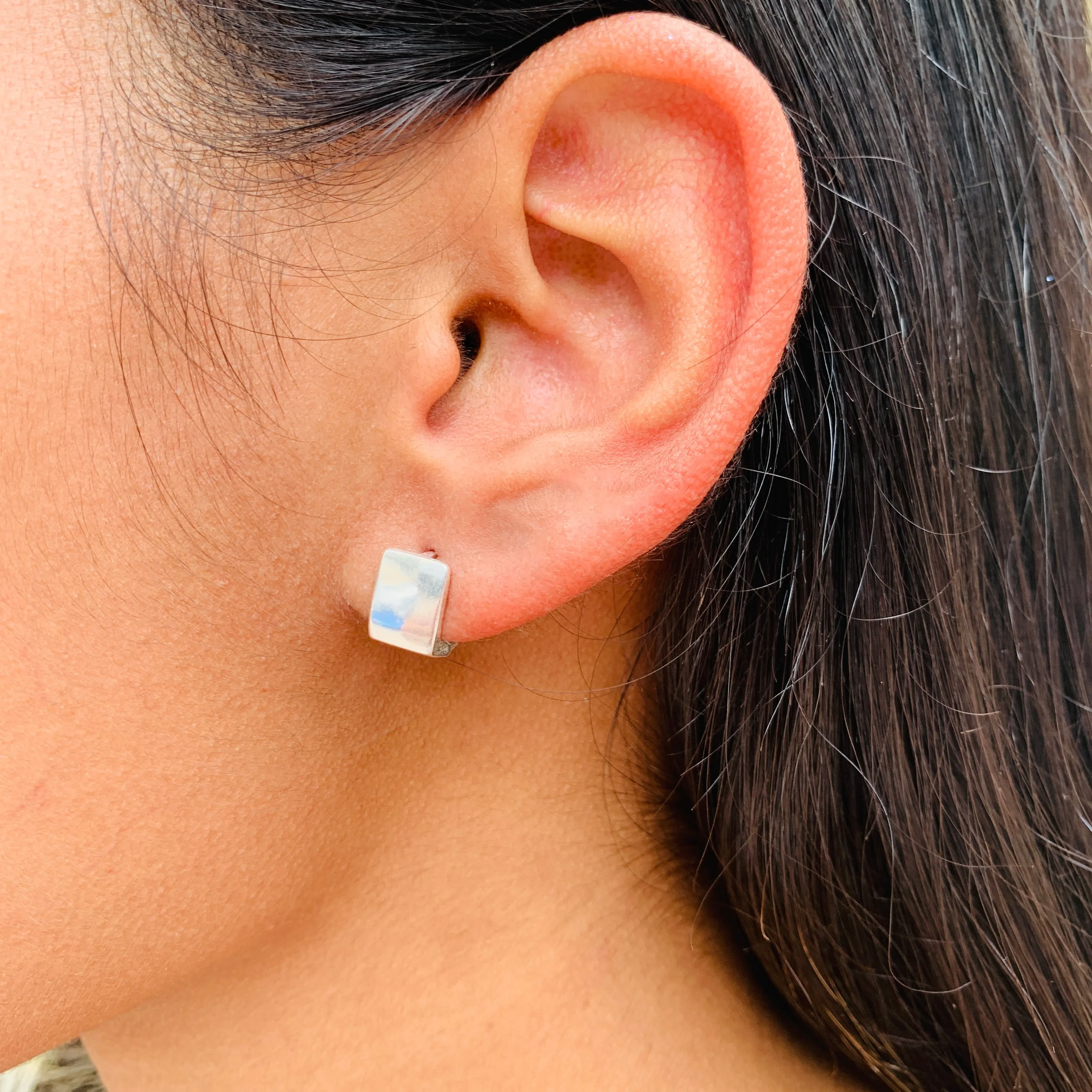 Silver Cube Hoops