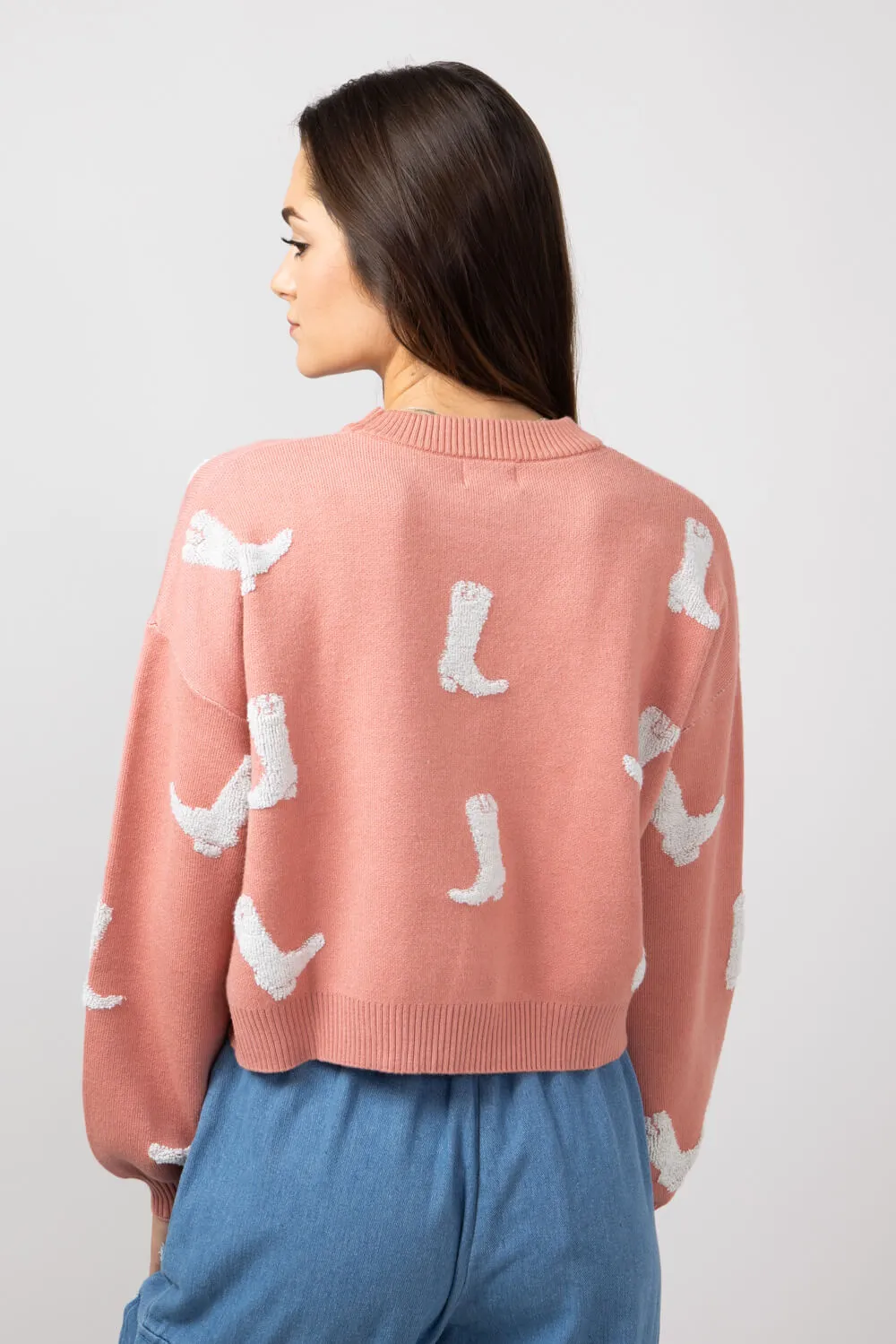 Simply Southern Cropped Boots Sweater for Women in Coral | PP-0224-SWTR-CRP-BOOT
