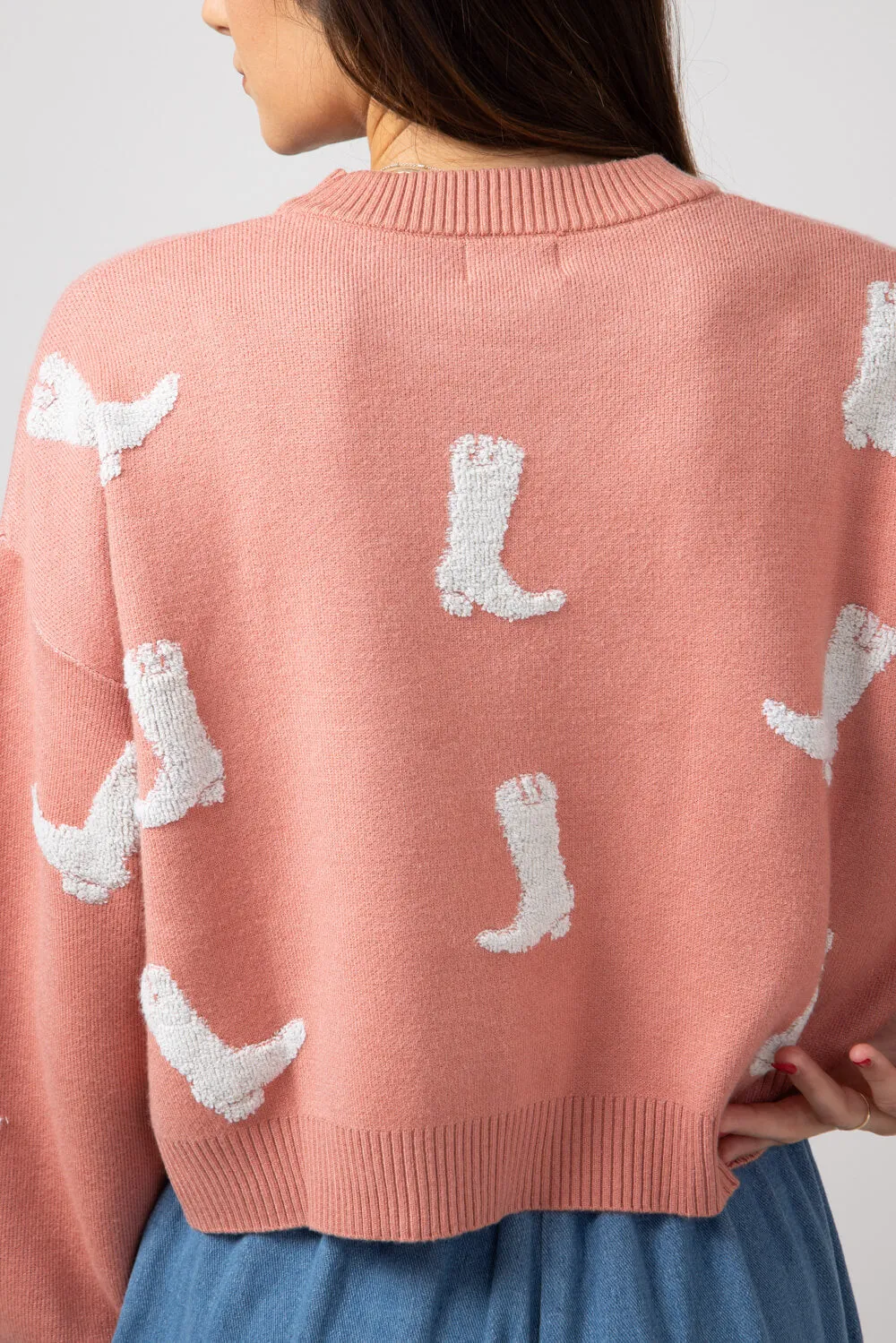 Simply Southern Cropped Boots Sweater for Women in Coral | PP-0224-SWTR-CRP-BOOT
