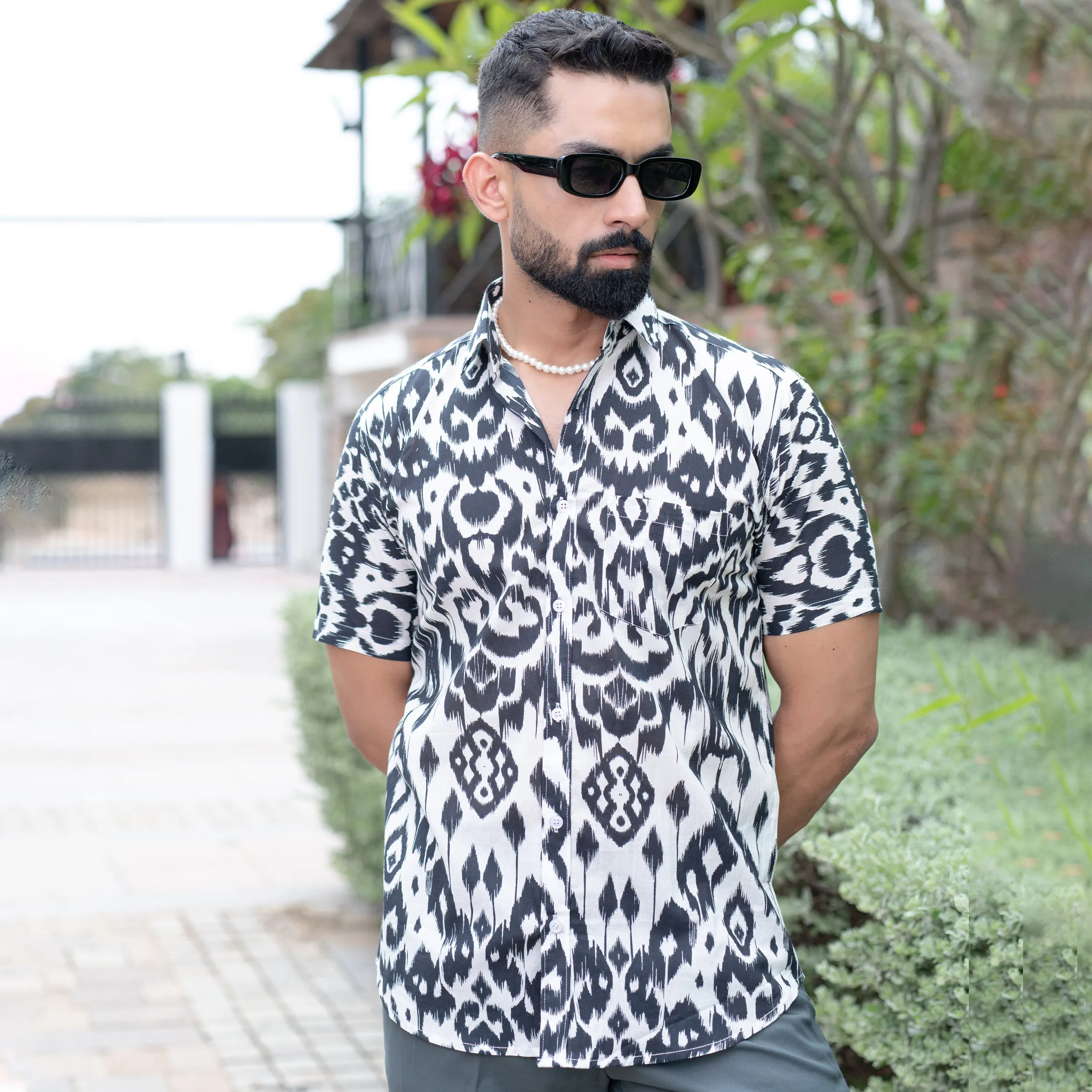 Smoky White Half Sleeve Printed shirt