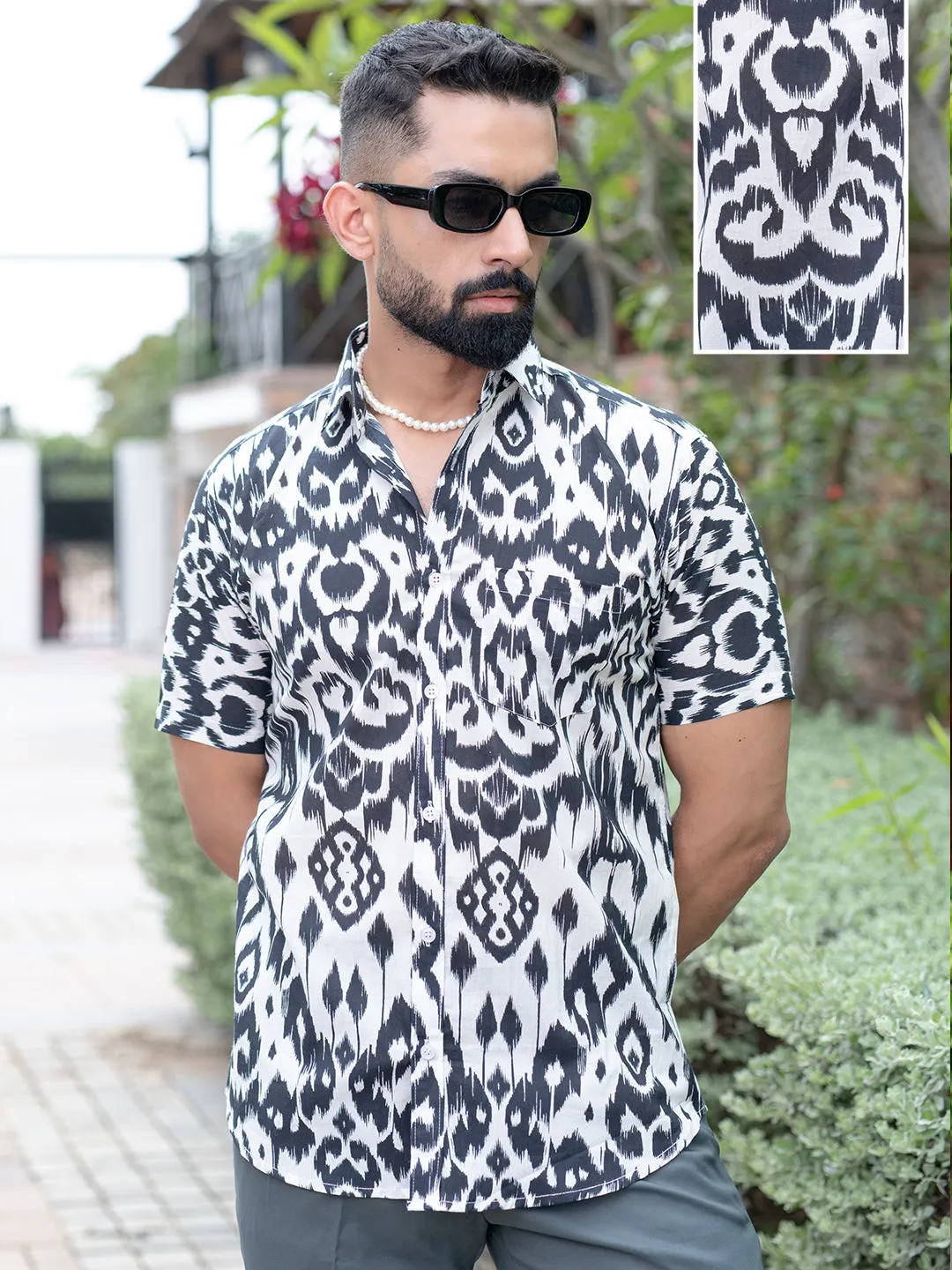 Smoky White Half Sleeve Printed shirt