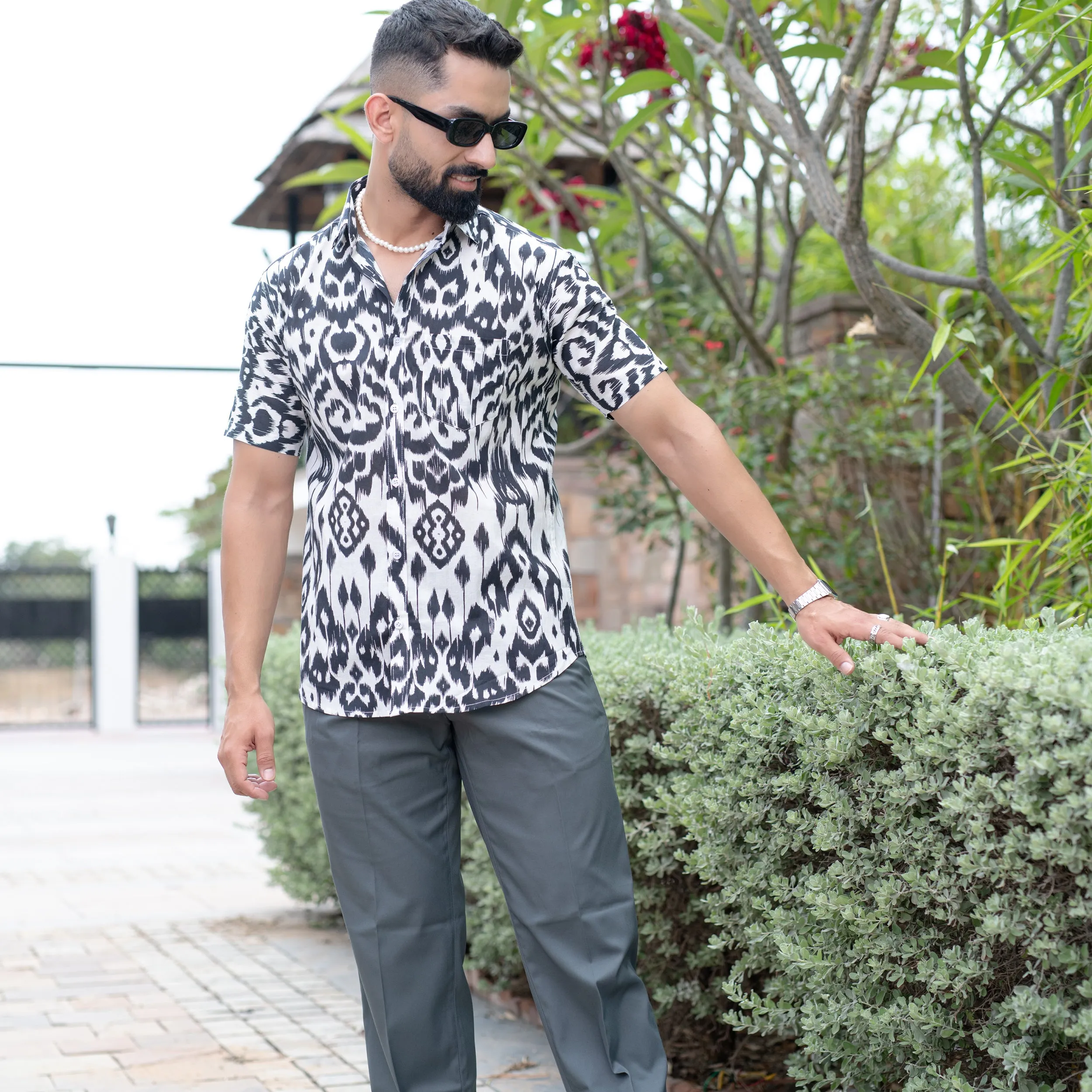 Smoky White Half Sleeve Printed shirt