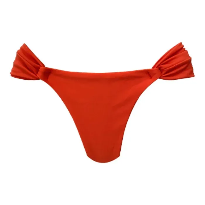 Solid Red Brazilian Classic Side Scrunch Bikini Bottom