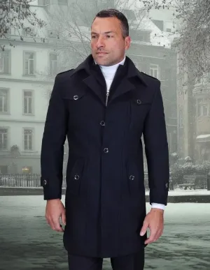 Statement Men's 3/4 Length 100% Wool Top Coat – Distinctive Zipper Design