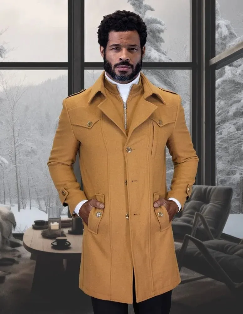 Statement Men's 3/4 Length 100% Wool Top Coat – Distinctive Zipper Design