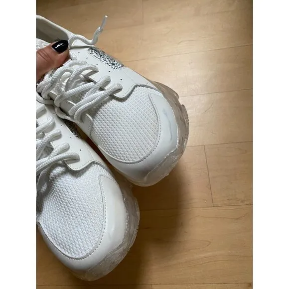 Steve Madden &quot;Vance&quot; white platform Sneaker rhinestone Womens lace  8.5