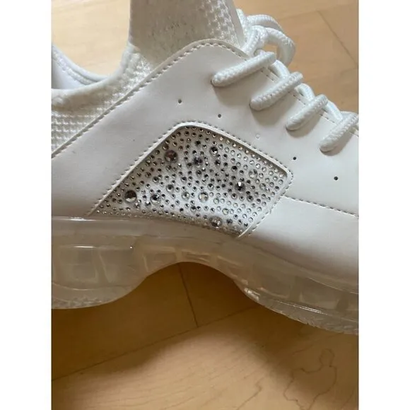Steve Madden &quot;Vance&quot; white platform Sneaker rhinestone Womens lace  8.5