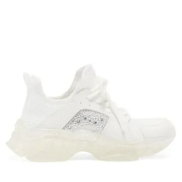 Steve Madden &quot;Vance&quot; white platform Sneaker rhinestone Womens lace  8.5