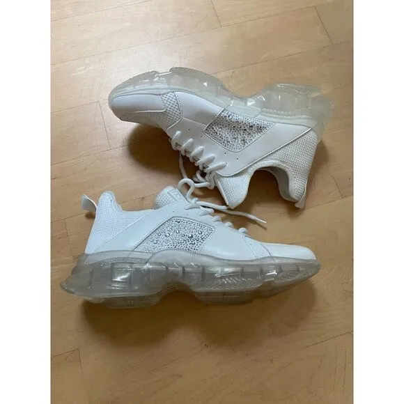 Steve Madden &quot;Vance&quot; white platform Sneaker rhinestone Womens lace  8.5