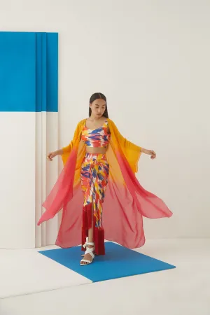 Studio Rigu Pargolovoibsicus Organza Cape  (Yellow/ Red Ombre) Tie Dye Vegan Silk Arcadia Collection