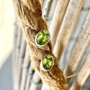 Stylish Bezel Set Oval Peridot Stud Earrings