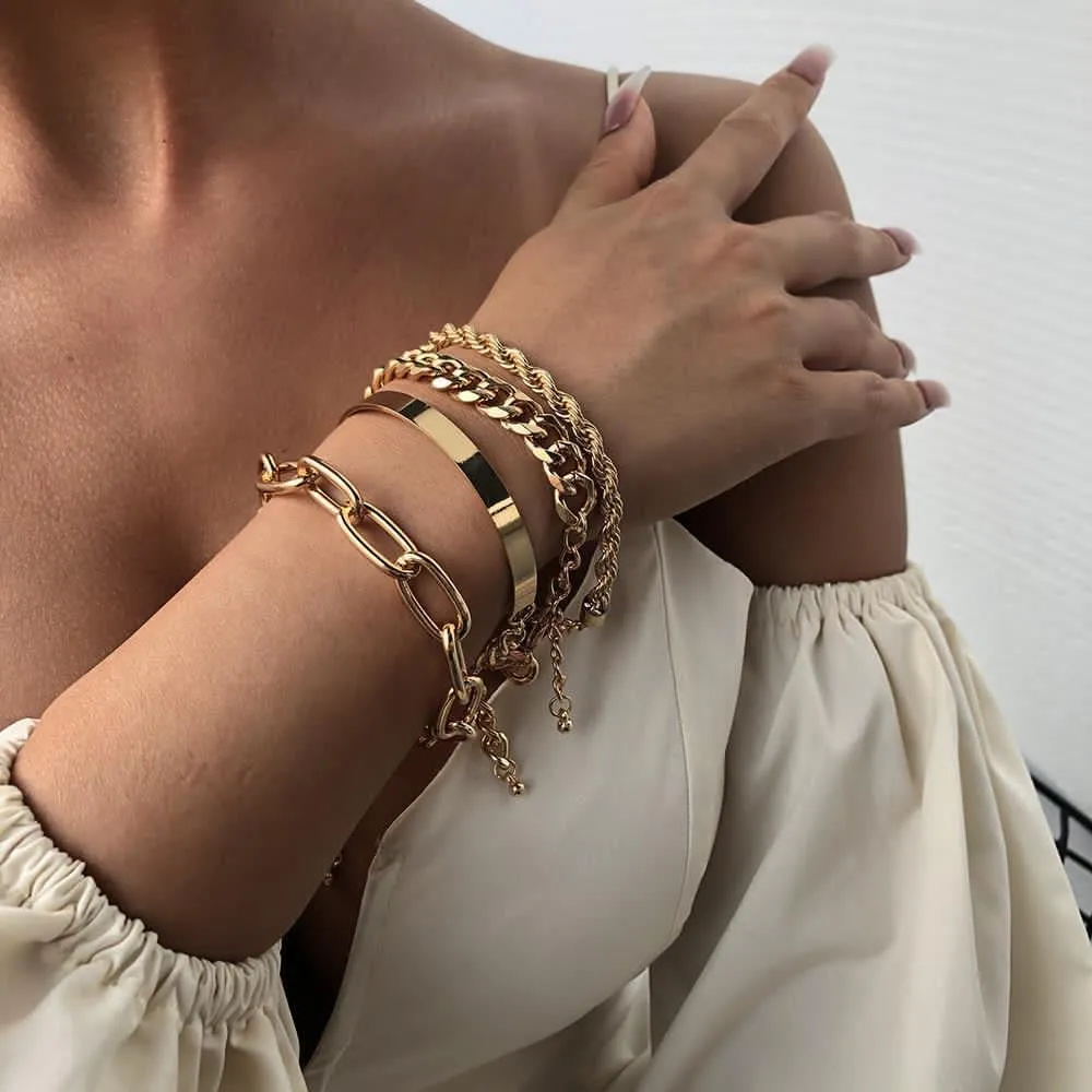 Stylish Chunky Cluster Bracelets (set of 4)