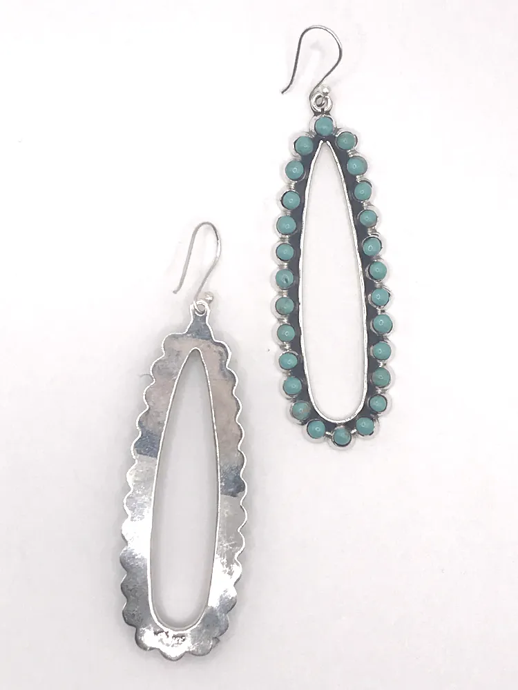 Stylish Long Oval Sterling   Turquoise Drop Earrings