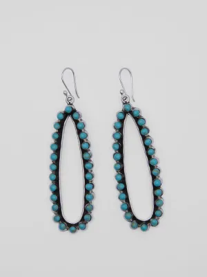 Stylish Long Oval Sterling   Turquoise Drop Earrings