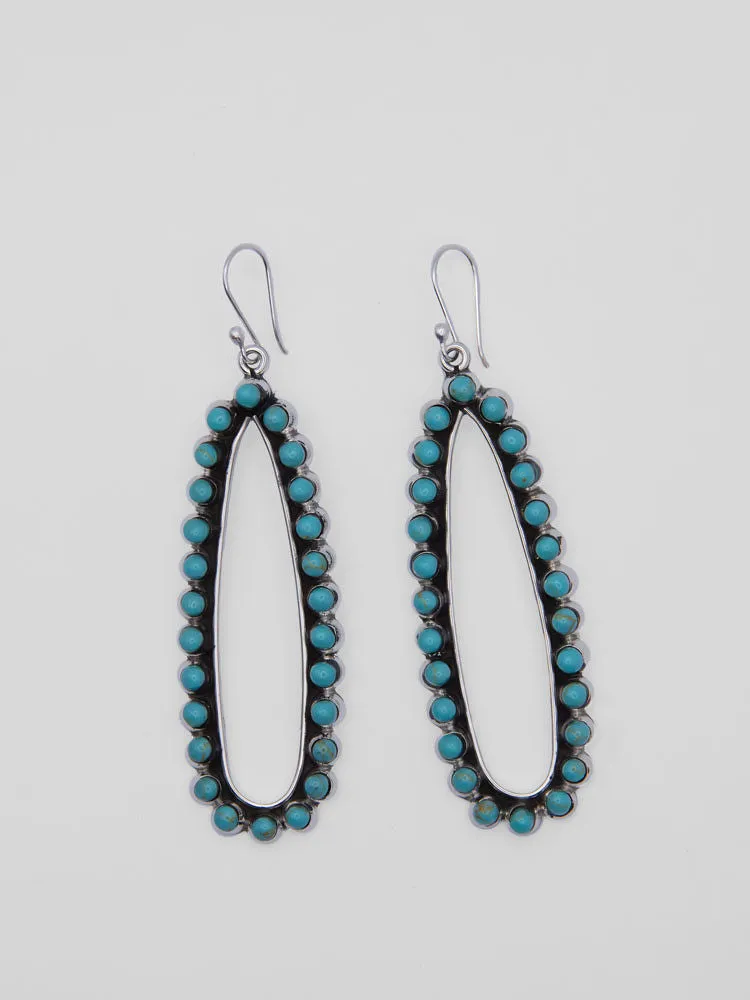 Stylish Long Oval Sterling   Turquoise Drop Earrings