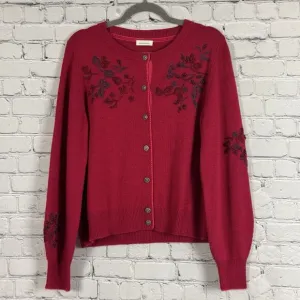 Sundance Womens Red Beaded Embellished Betty Cardigan Size S Wool Cozy Soft