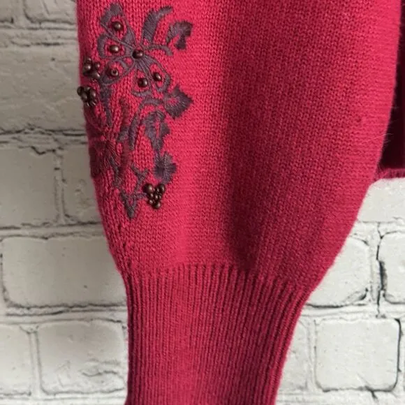 Sundance Womens Red Beaded Embellished Betty Cardigan Size S Wool Cozy Soft