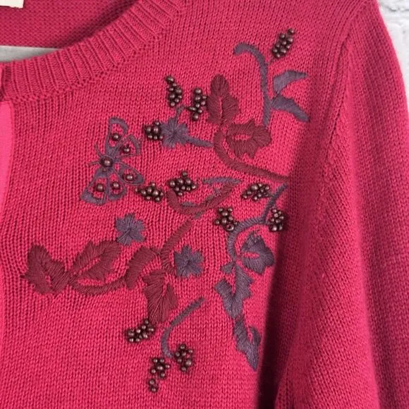 Sundance Womens Red Beaded Embellished Betty Cardigan Size S Wool Cozy Soft