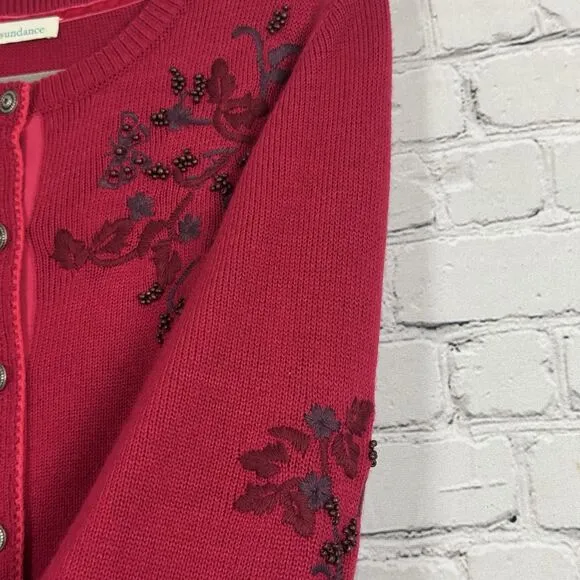 Sundance Womens Red Beaded Embellished Betty Cardigan Size S Wool Cozy Soft