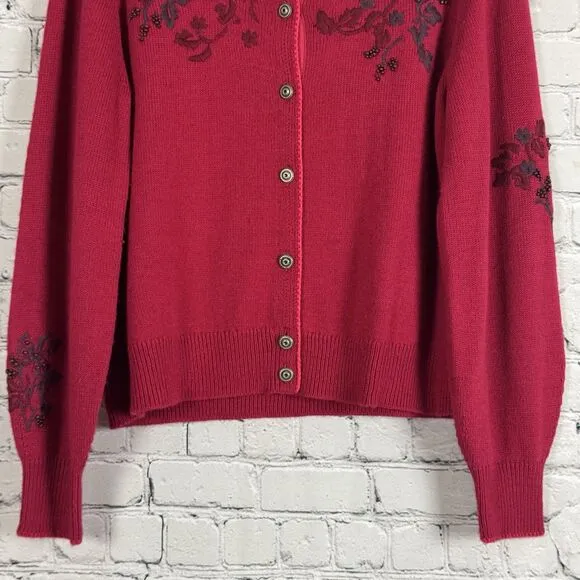 Sundance Womens Red Beaded Embellished Betty Cardigan Size S Wool Cozy Soft