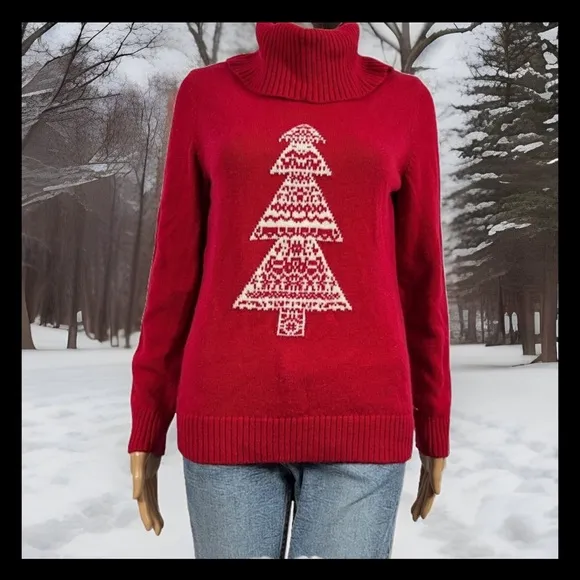 Talbots Holiday Winter Christmas SimpleCozy Wool Blend Cowl Neck Sweater Sz Med