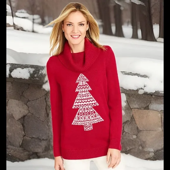 Talbots Holiday Winter Christmas SimpleCozy Wool Blend Cowl Neck Sweater Sz Med
