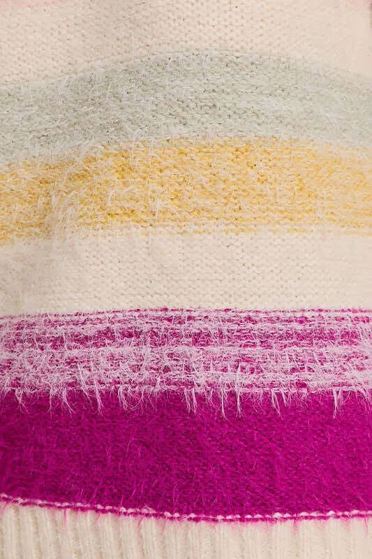Tell Me Everything Mult Stripe Sweater in Cream/Fuchsia - Curvy
