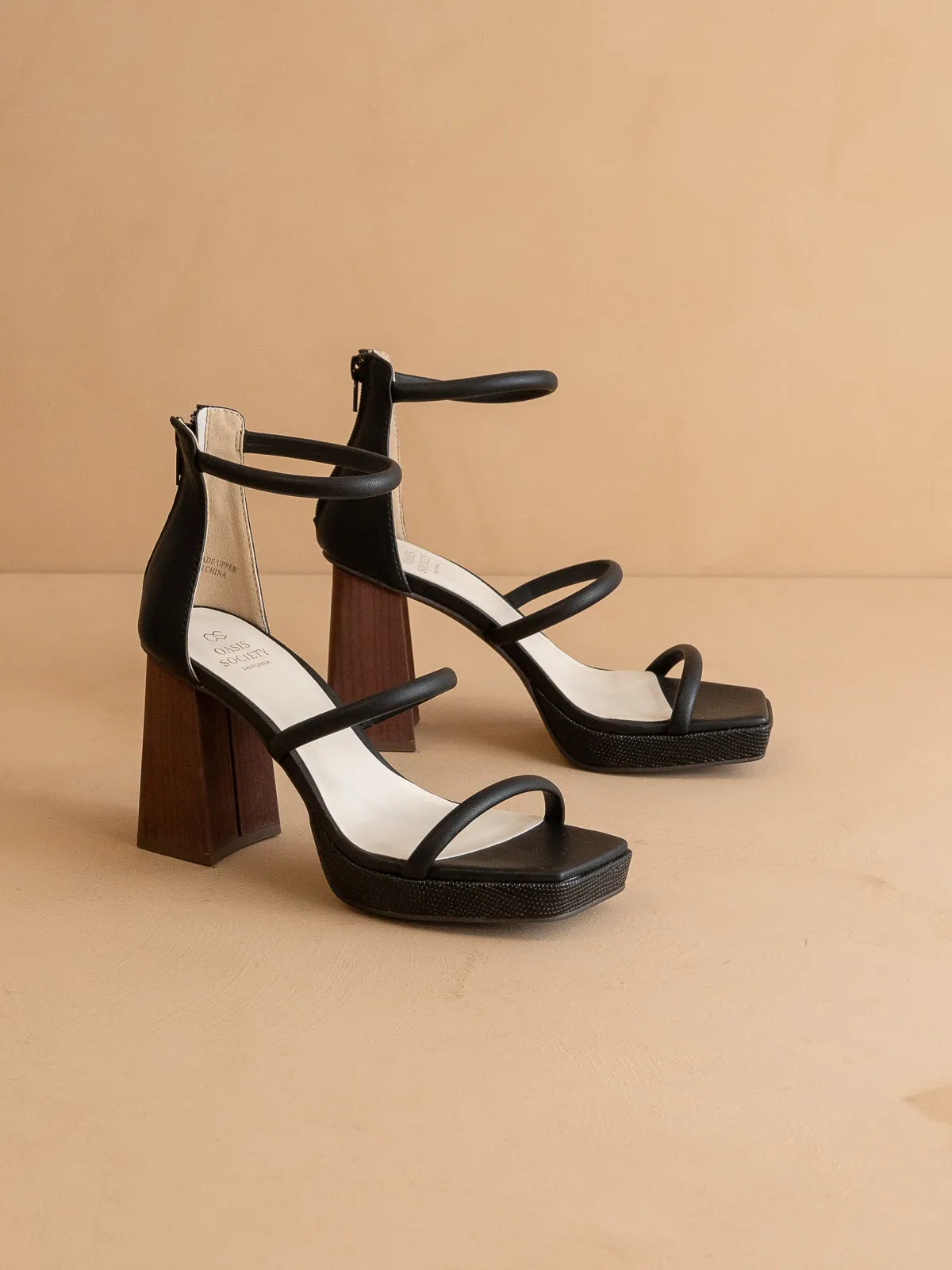 The Aisa | Black 3-strap platform heel