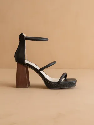 The Aisa | Black 3-strap platform heel